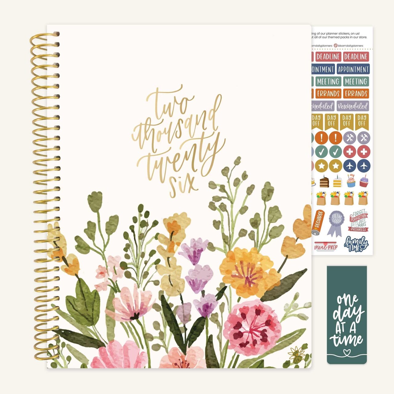 bloom daily planners 2026 Soft Cover Weekly & Monthly Planner, 8.5" x 11", Beige Bouquet